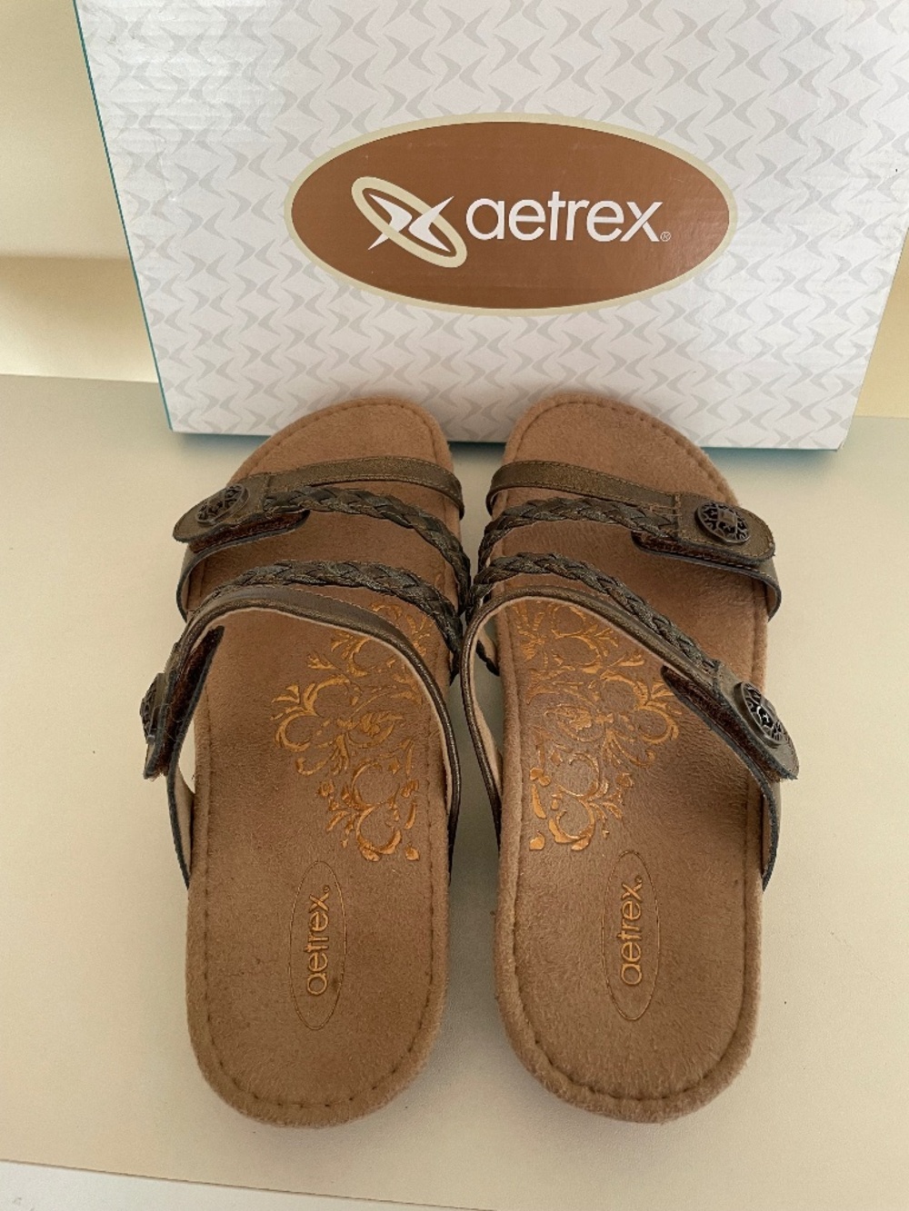 NEW Aetrex Bronze Janey Slide Sandals Womens 7 - Picture 14 of 16